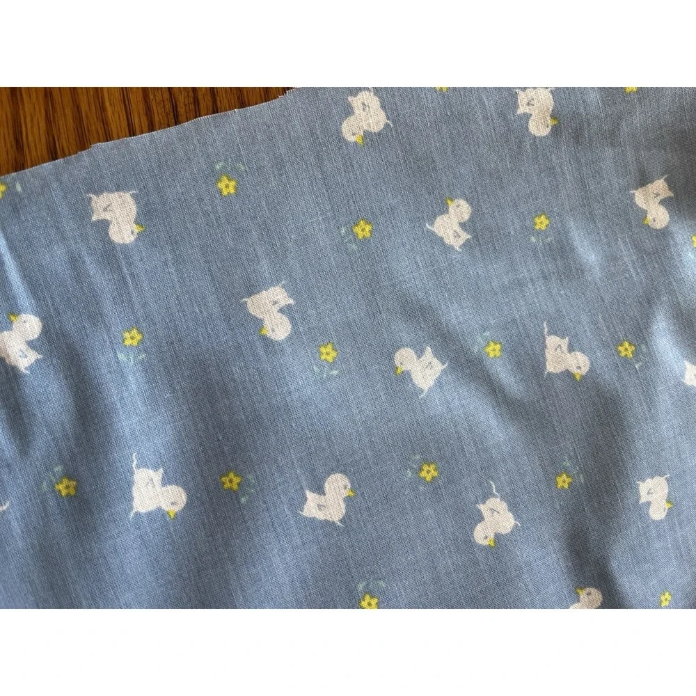 Vintage Fabric Blue Duck Floral Flower Duck Duckling Baby 1980s Wesco Reltex 1yd
